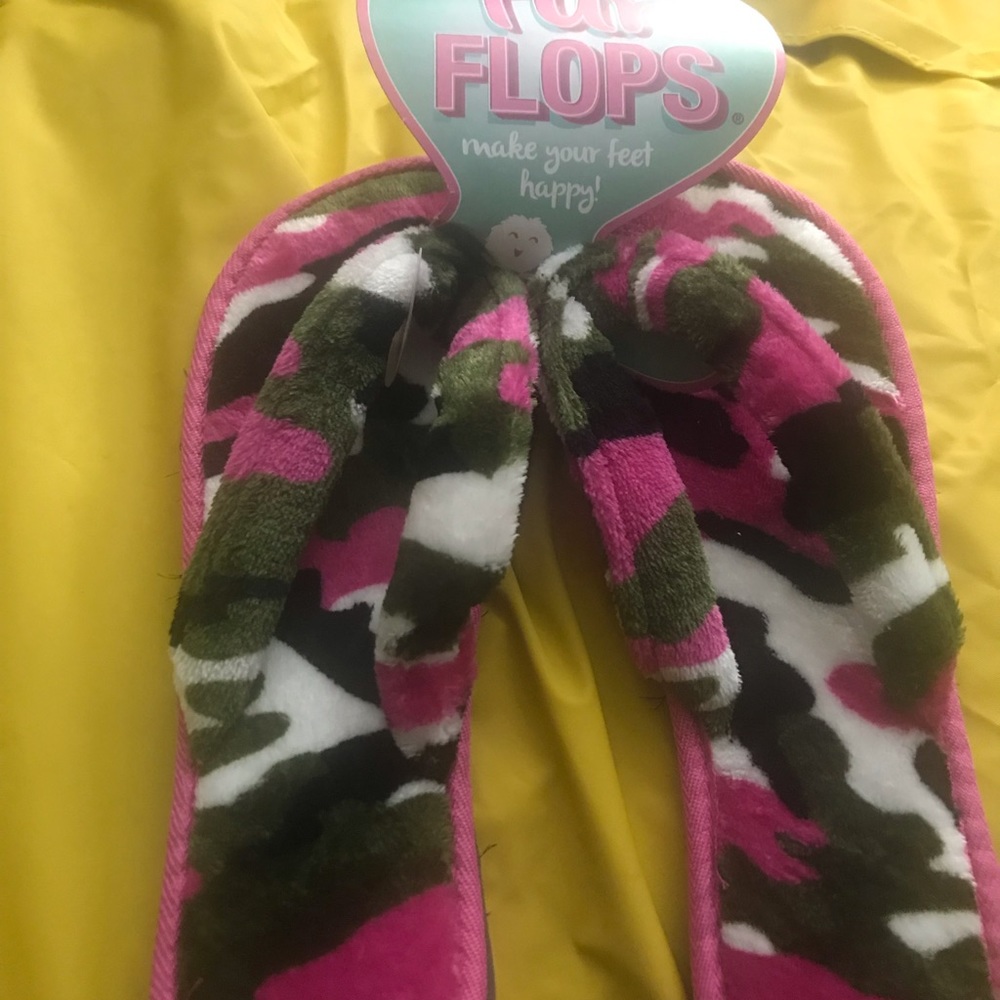 Pink, Green, Black and White Fur Flip Flops